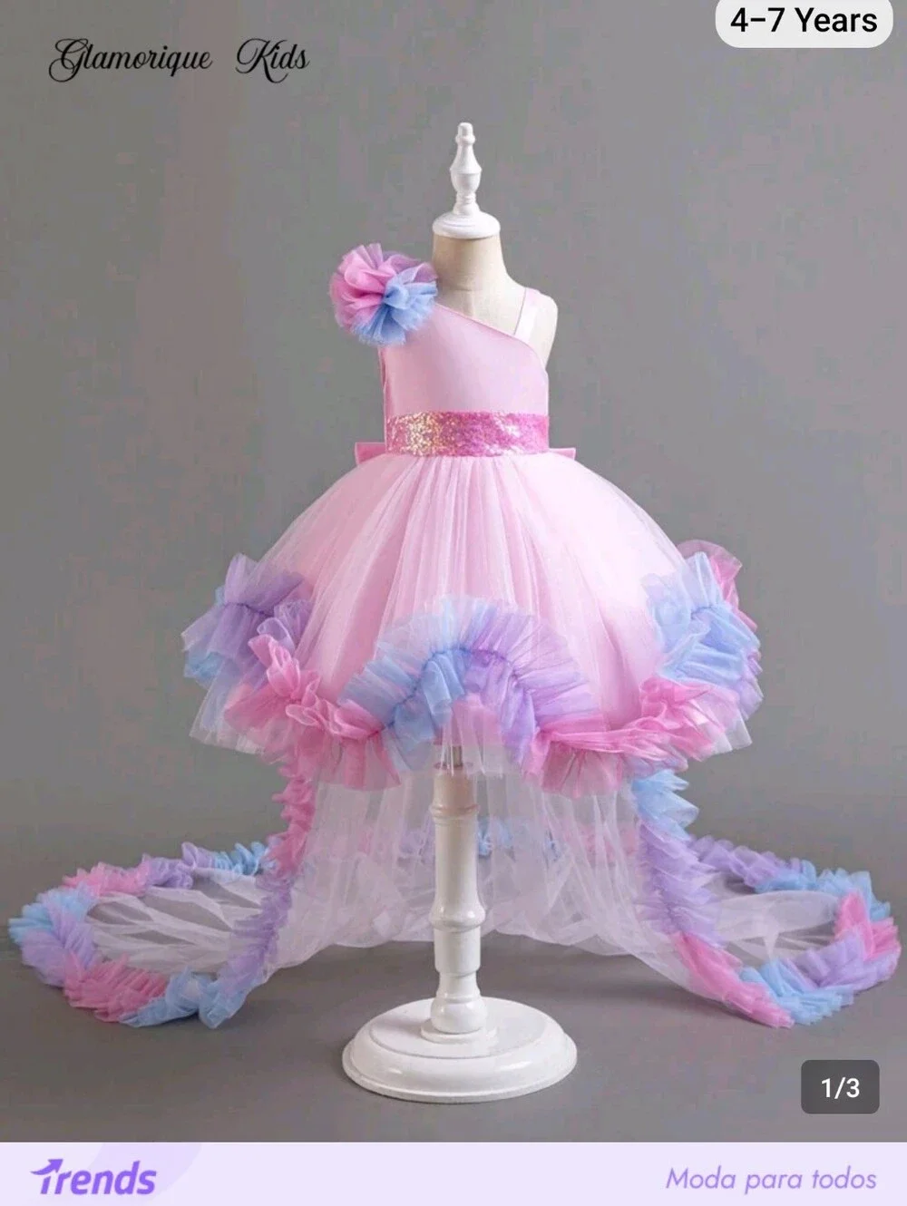 Pink Ruffle Tulle Princess Costume Dress with Train